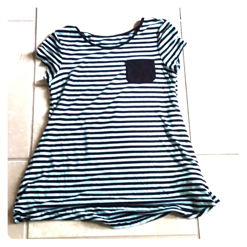 Blue and black swingy top